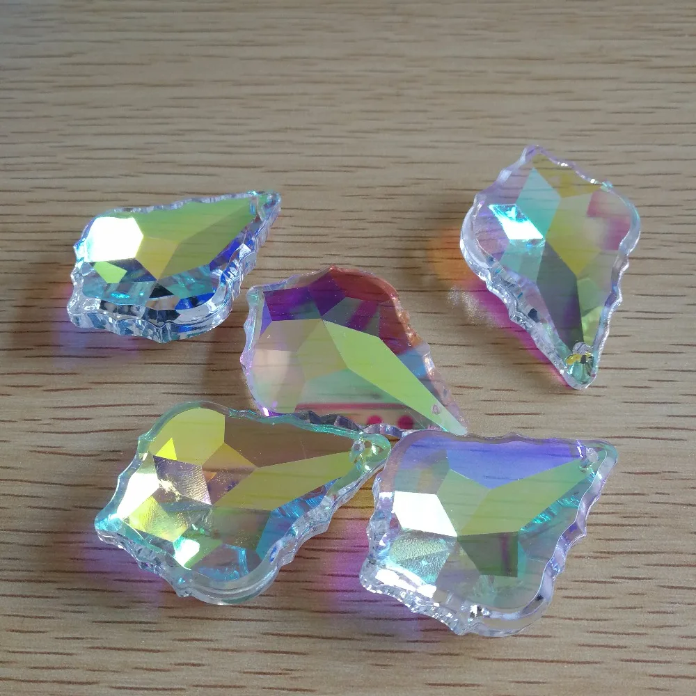 Glass Maple Leaf Prism 50mm AB Color 5pcs Feng Shui Crystal Pendant Parts Accessories For Chandeliers