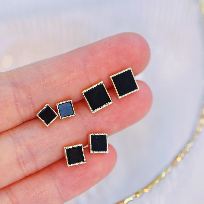 3 Pairs Simple Small Stud Earrings Set for Women New Trendy Geometric Square Metal Stud Ear Female Jewelry Accessories 2021