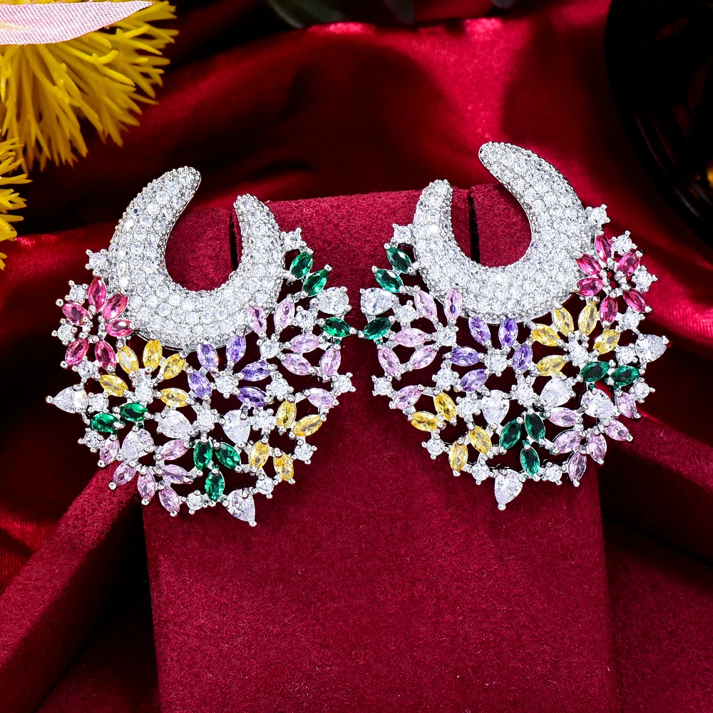 GODKI Famous Luxury High Jewelry Flower Wreath Stud Earring For Women Accessories Full Zircon Earrings pendientes mujer moda