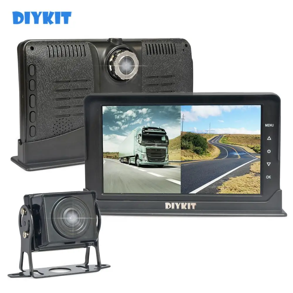 

DIYKIT AHD 1080P 7inch Truck DVR Monitor Driving Recorder Dual Lens Front/Rear Dual Recording HD Night Vision Reversing Camera