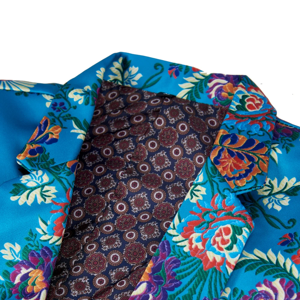 New Mens Print Blue Flower Pattern Design Slim Fit Suits for Men Business Formal Blazer Mens Wedding Suit Jackets
