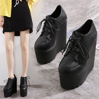 16cm Hight Platform Boots Autumn Women Ankle Boots Black/White Height Increasing High Heels Punk Style Wedges Platform Boots