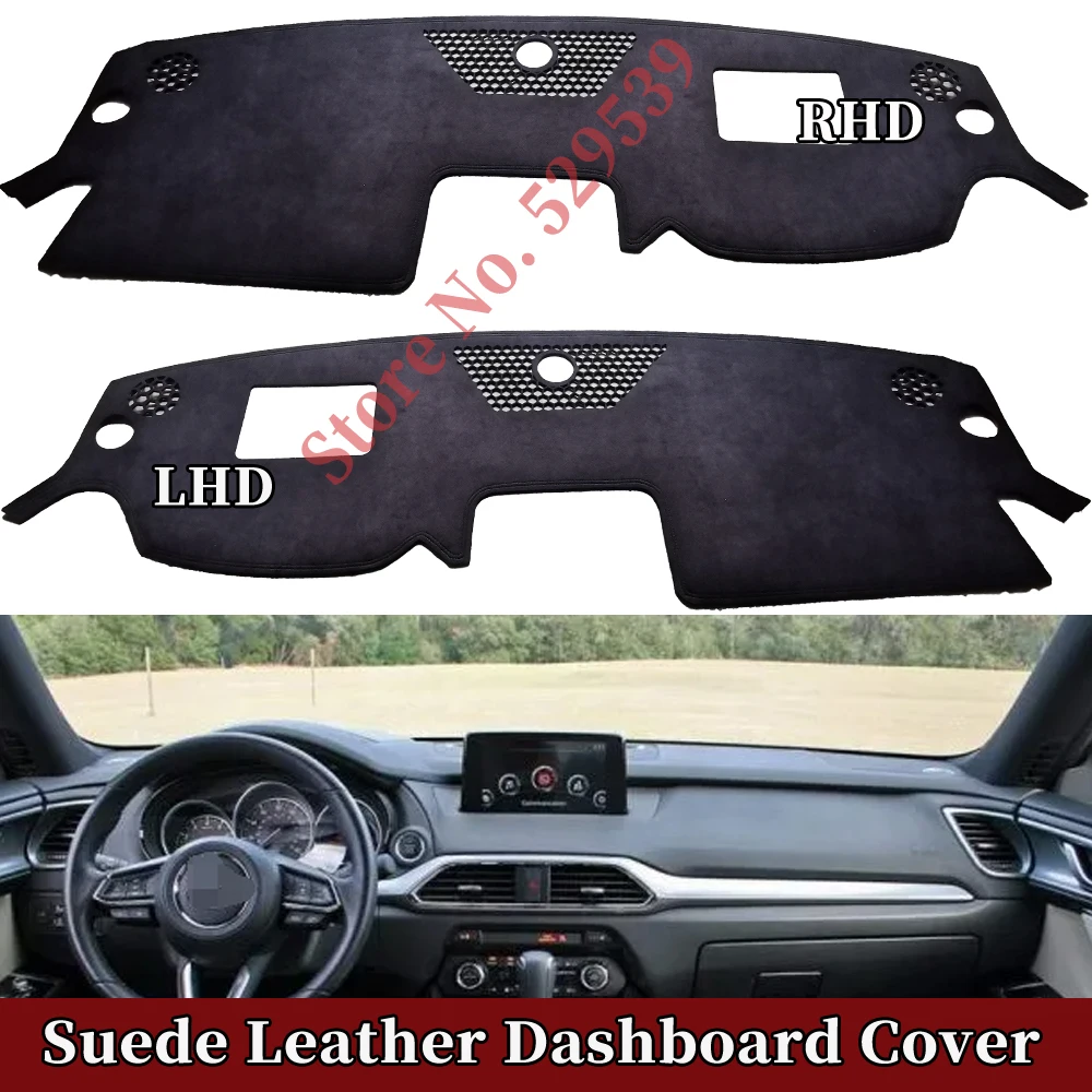 Car-styling Suede Leather Dashmat Dashboard Cover Dash Mat Accessories For Mazda Cx9 Cx-9 G2 2016 2017 2018 2019 2020 2021 2022