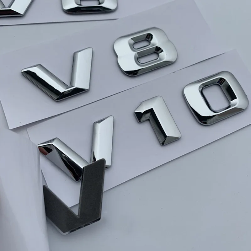 V6 V8 V10 V12 Letter Number Chrome Emblem Logo for C200 E300 Car Styling Fender Discharging Capacity Mark Sticker