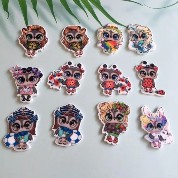 10 pieces animall owl Cartoon New cartoon  Figurine  Crafts Flat Back Resins Bow Diy Hairpin hair Accessories headwear 22011902