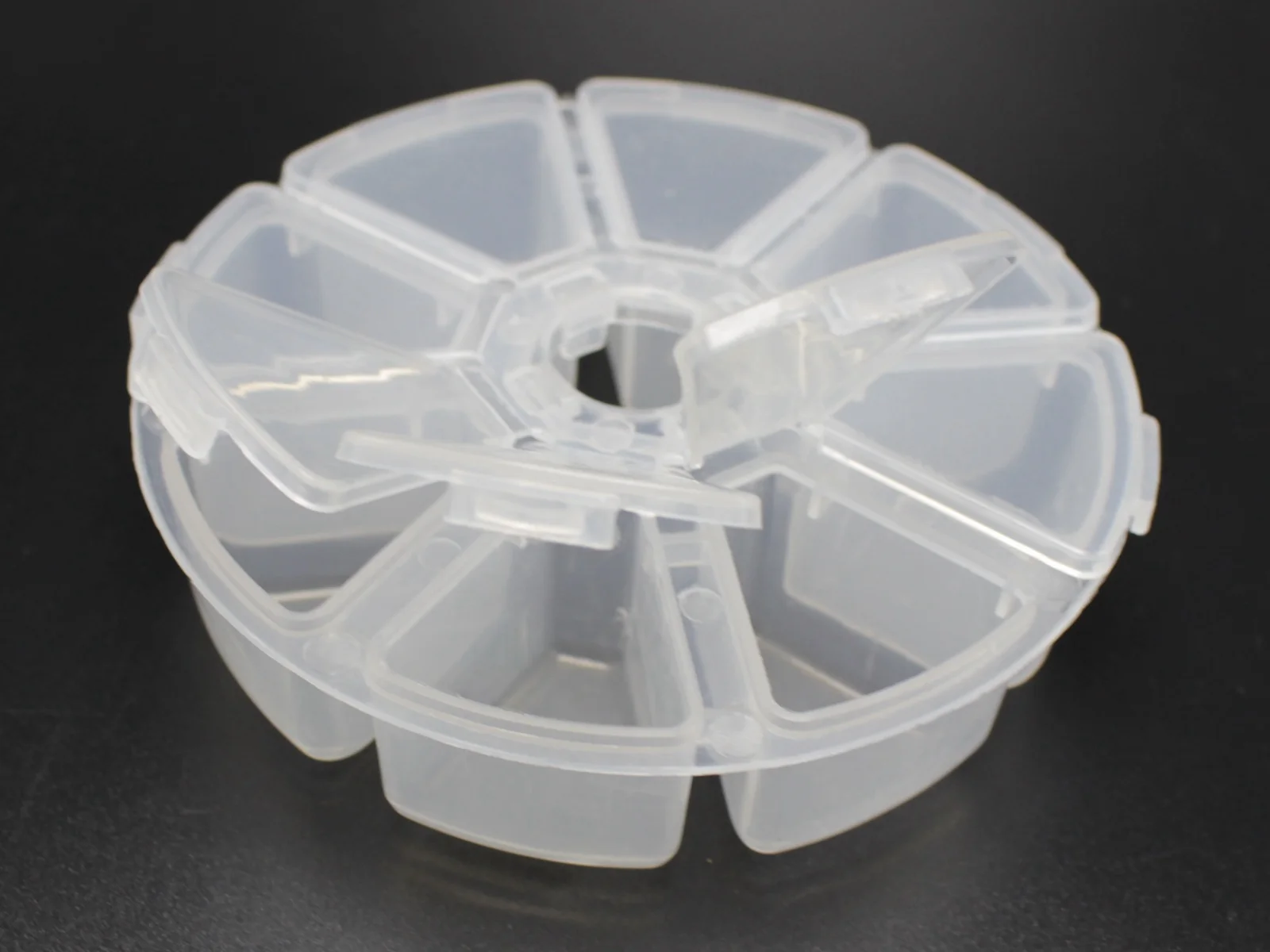 2 Clear Round Beads Display Box Case 8 compartments Storage Container 102mm plastic storage box