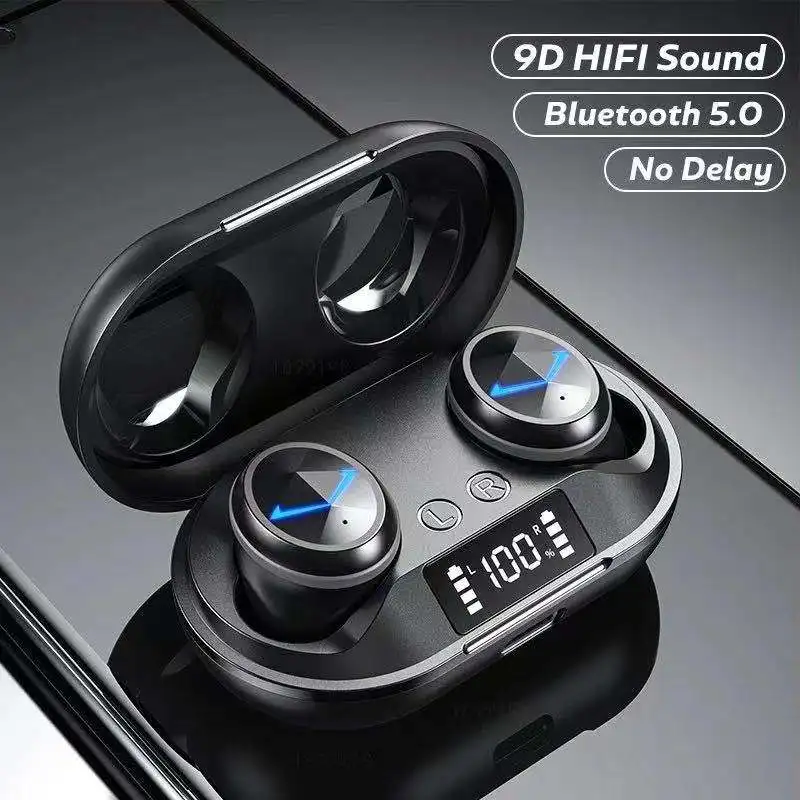 TWS Bluetooth Wireless Headphone 9D Stereo Sports Bluetooth V5.0 Earphones LED Waterproof Earbuds Headsets with Dual Microphone