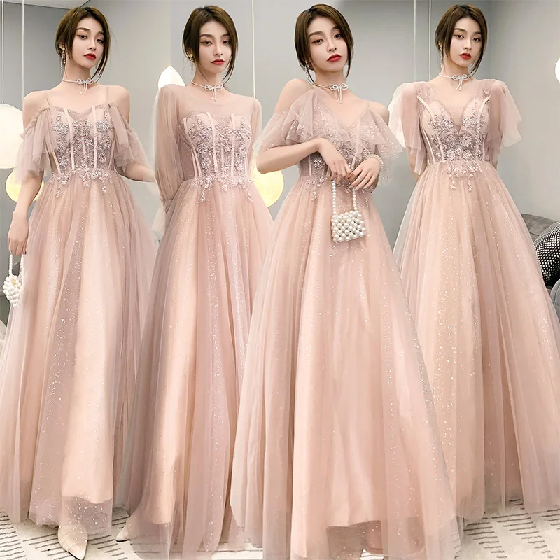 Robe de soiree Pink lace up with Appliques Flowers long Elegant Evening Dress Formal Bride Wedding Banquet Fall Prom Party Dress