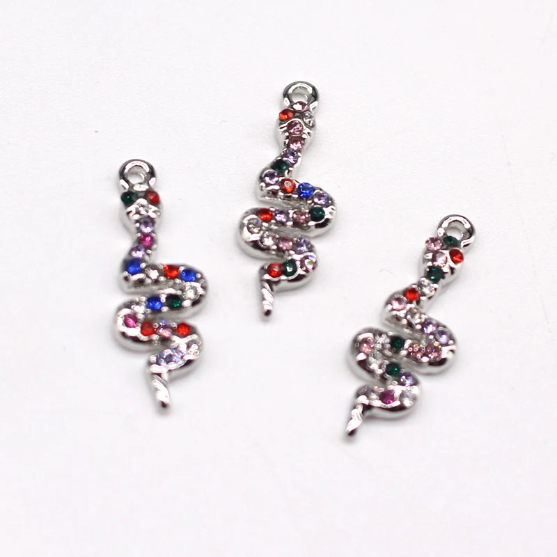 4pcs New Fashion Colorful Rainbow Rhinestone Snake Earring Connector Charms Small Animal Bracelet Necklace Pendant  Jewelry Make