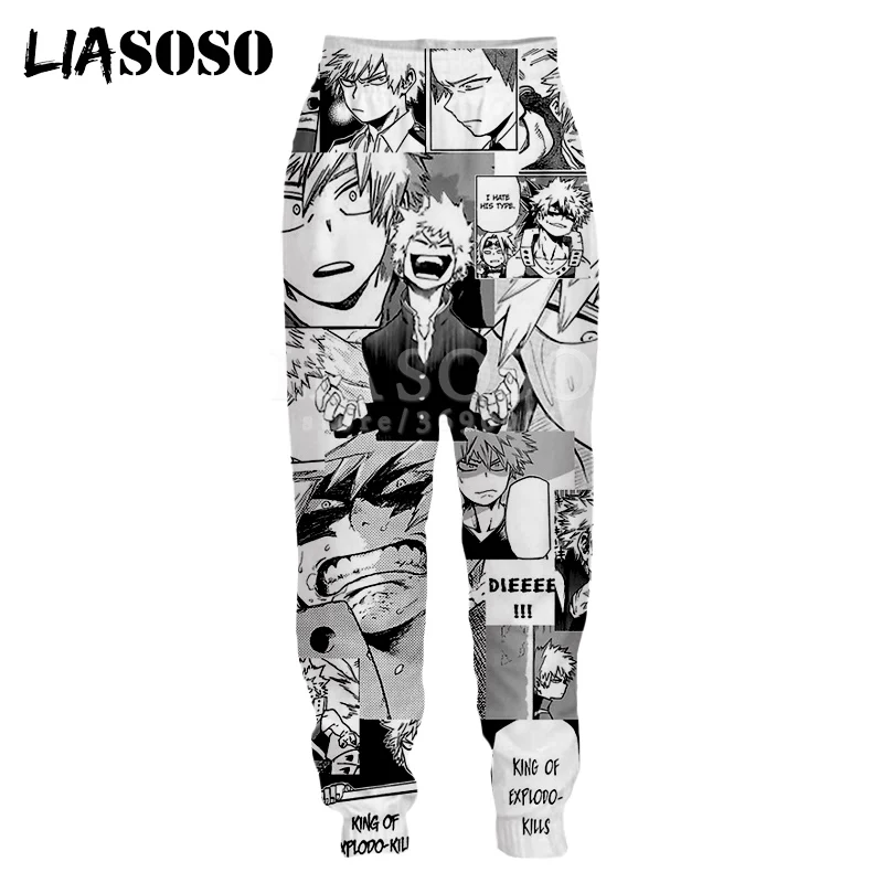 LIASOSO Men Women Sweatpants Japan Anime Boy My Hero Academia Many Faces Sweatpants Casual Joggers Baggy 3D Print Hip Pop Pants