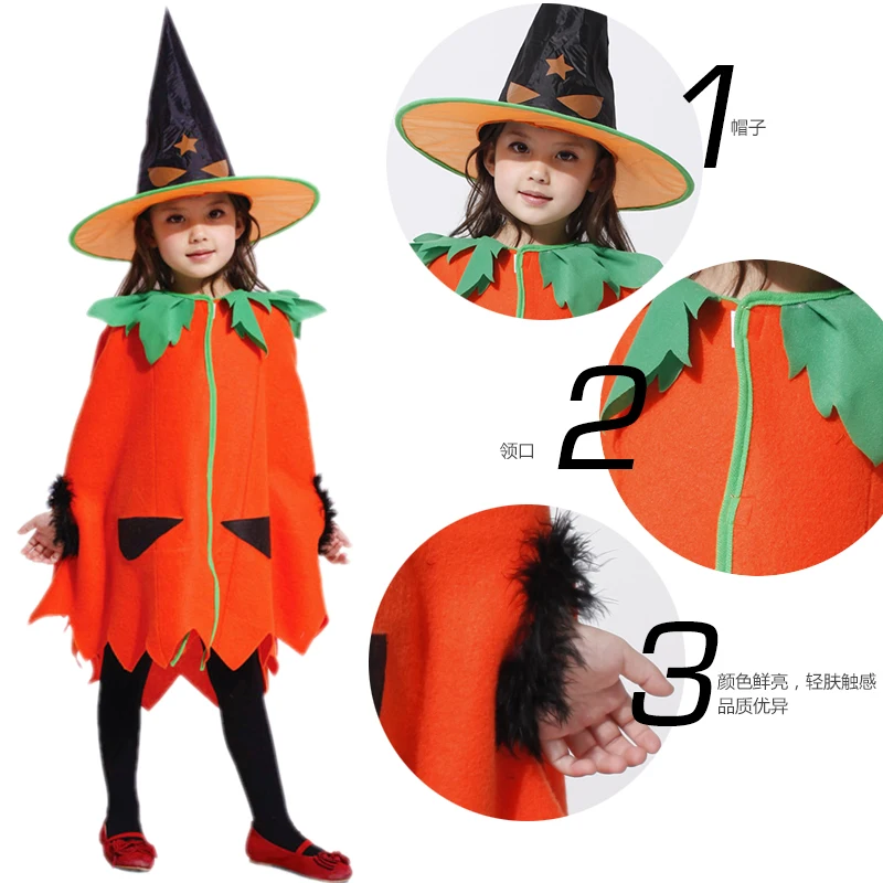 Kinderen Meisjes Pompoen Kostuum Heksenmantel met Hoed Halloween Carnaval Kerst COS Fancy Dress Fantasia Kinderen Cosplay Kleding