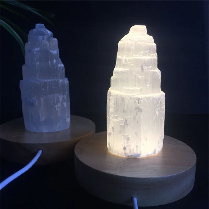 Natural quartz crystal selenite tower lamp reiki healing home decor mineral specimen collection