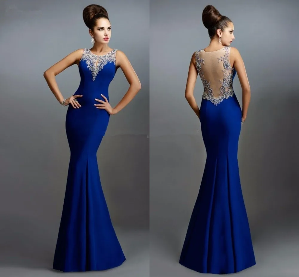 Vestido de fiesta largo azul real sin mangas con cuentas, vestido de noche sexy con Espalda descubierta, con sirena, para baile de graduación, novedad de 2015, envío gratis