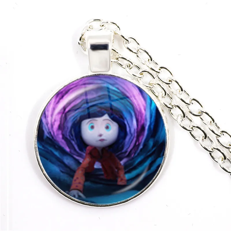 Horror Movie Coraline Necklace Cartoon Photo Glass Dome Tibet Round Chain Pendant Necklace For Women Men Jewelry Gift