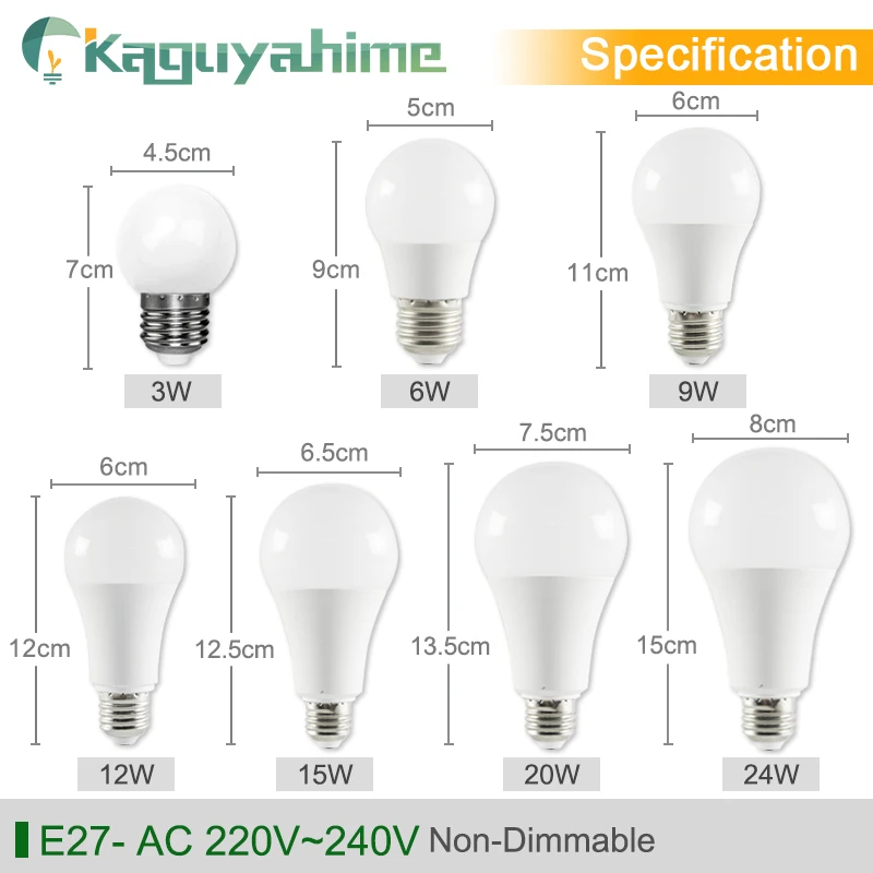 KPS-bombilla LED E27 E14, luz de ca 220V, 240V, 24W, 20W, 15W, 12W, 9W, 6W, 3W, foco de ahorro de energía, lámpara E27, 5 unidades por lote