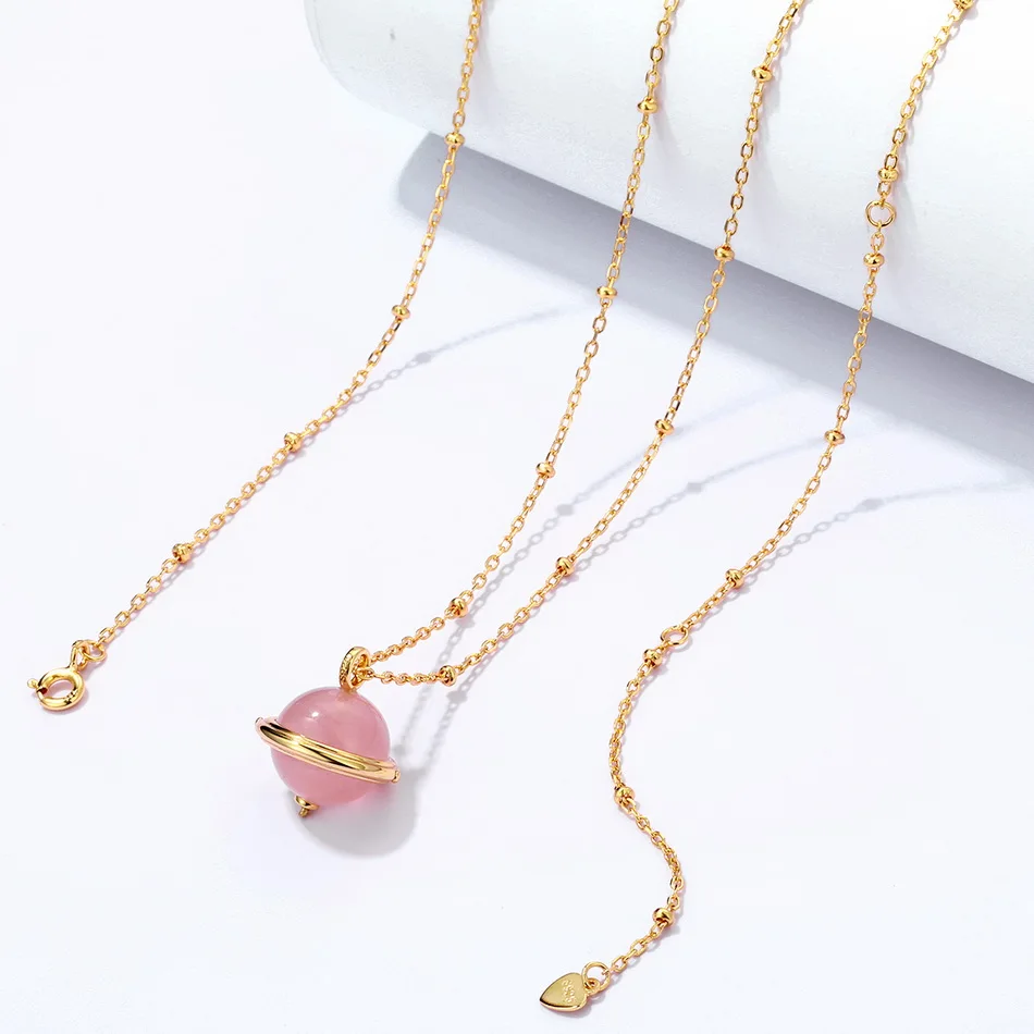 ALLNOEL 925 Sterling Silver Pendant Necklace For Women Globe Planet Earth Rose Quartz Labradorite Malachite Sweater Chain Gold