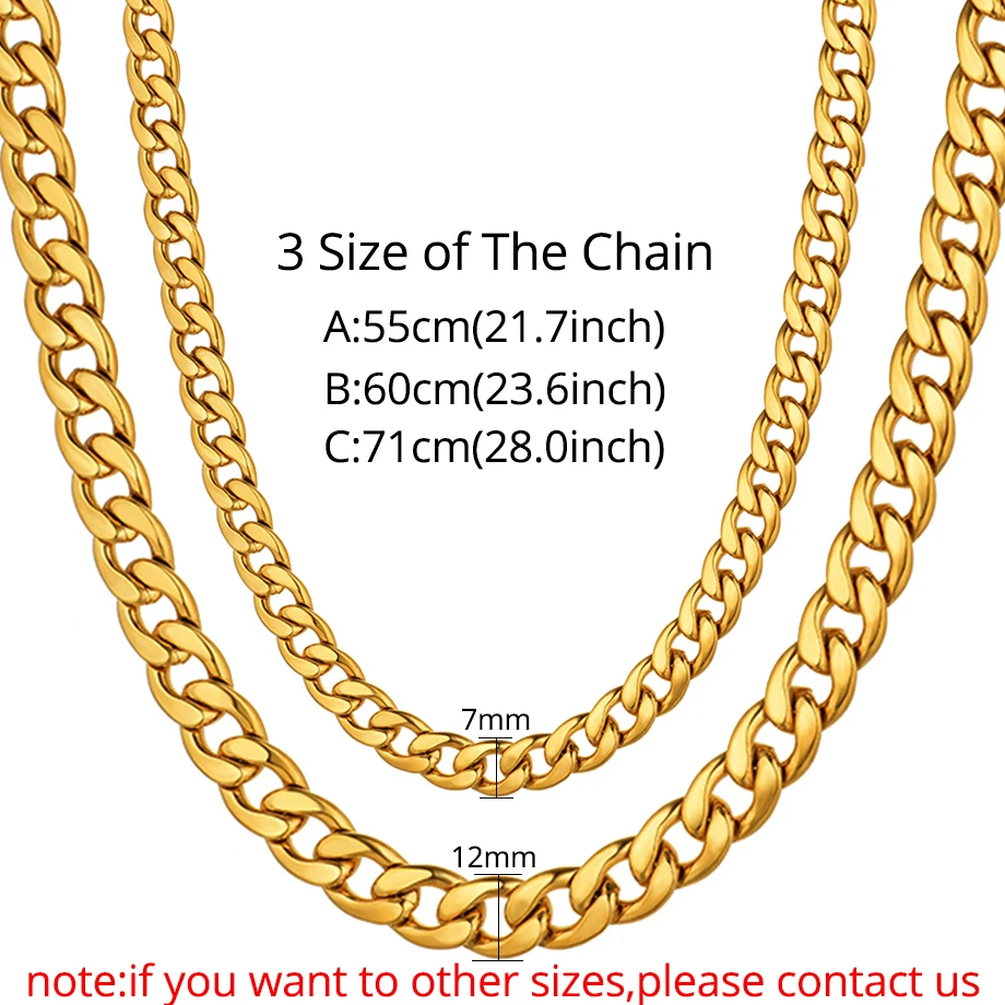 Men\'s 3/7/12mm 316L Stainless Steel Gold Color Miami Cuban Link Necklace Long Male Hip Hop Jewelry Chain Wholesale Dropshipping