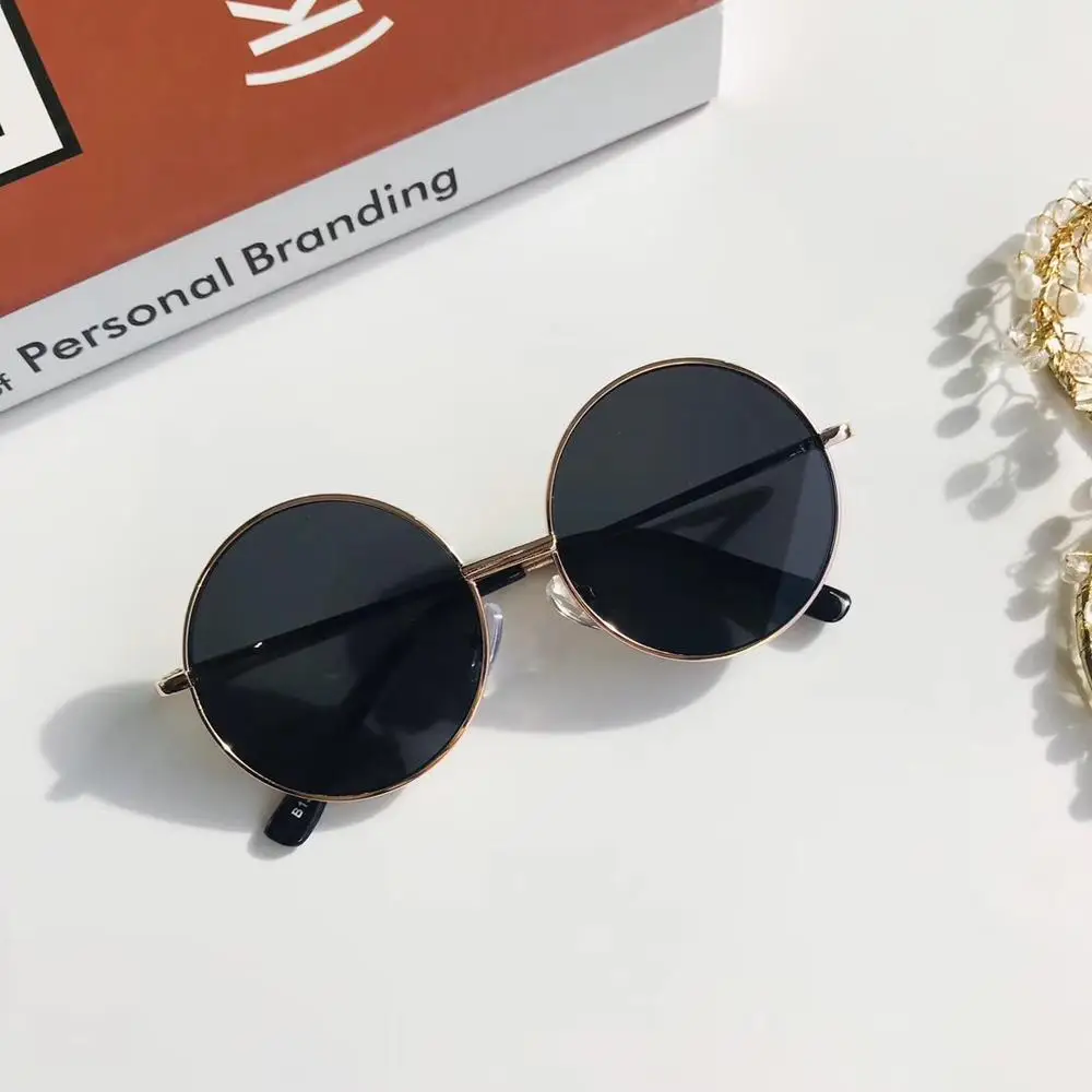 NEW Summer Child Retro Round Frame Sunglasses Children Kids Black Pink Red Lens Fashion Boys Girls UV400 Protection Eyewear 14mm