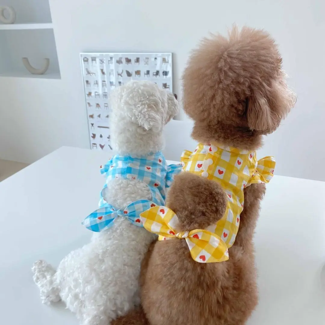 Summer Dog Clothes Love-hollowed-out Dresses Teddy Dog Dresses Heart-patterned Dog Pet Clothes Small Dogs Skirt Puppy Coat