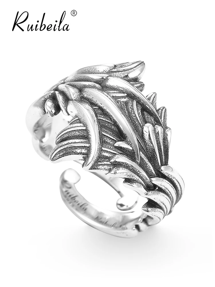 

Ruibeila angel wings demon paw ring unisex S925 silver Hip Hop feather opening adjustable size ring 2021 New