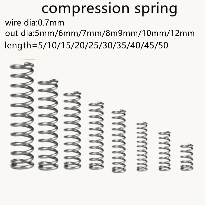 10pcs 0.7mm compression spring outer dia  5mm/6mm/7mm/8mm/9mm/10mm/12mm Stainless Steel  Micro Small Compression spring