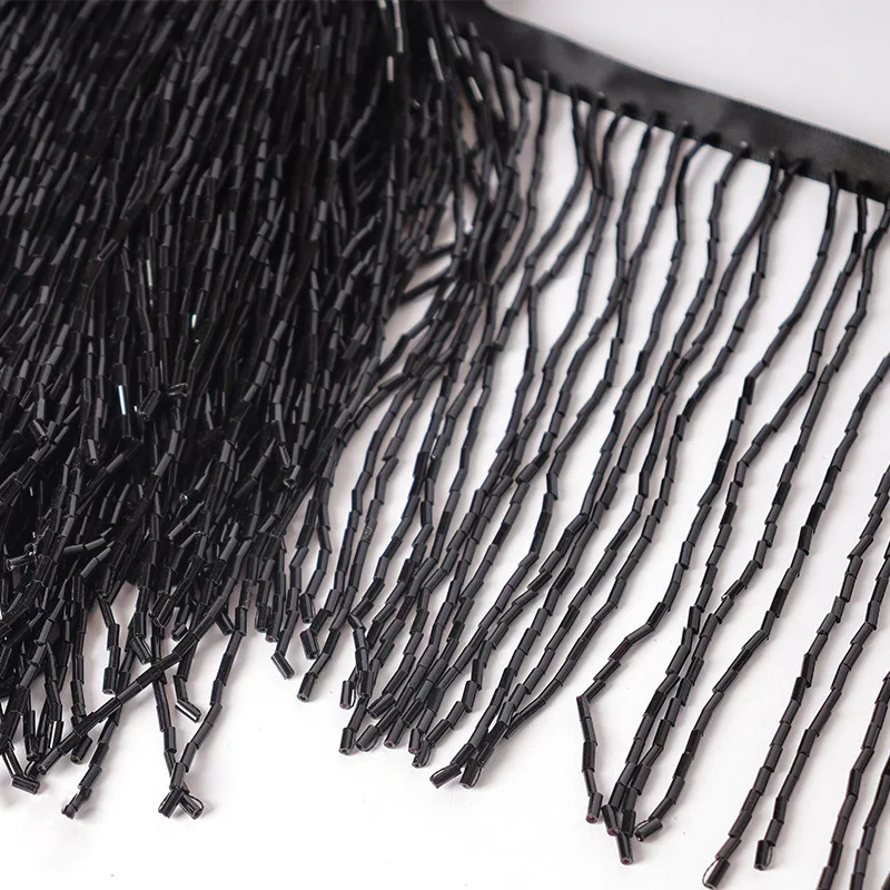 black heavy bead fringe tassel trim for dance costume, haute couture dress trimming beading fringe