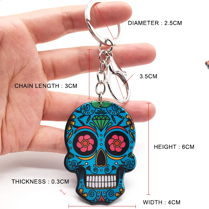 10pcs/lot Skull Keychain Calavera Mexican Sweet Sugar Skull Lobster Key Chain Keyring Halloween Acrylic Skull Key Ring Charms