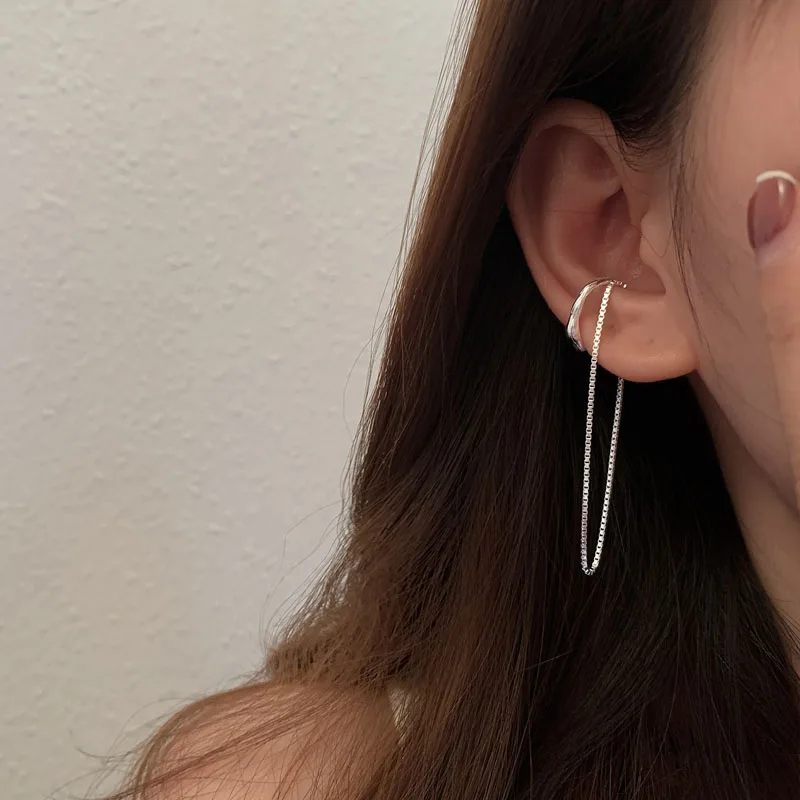 VENTFILLE Silver Color Tassel Ear Clip for Women Asymmetrical Trendy Party Jewelry 925 Stamp Birthday Gifts Dropship Wholesale