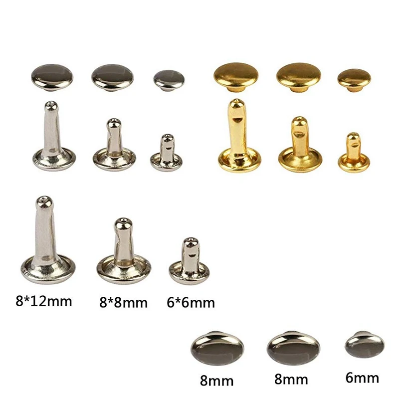 Metal Double Cap Rivets Studs Round Rivet for DIY Leather Craft Bag Belt Clothing Garment Shoes Pet Collar Fixing Tools