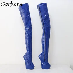 Sorbern Lockable Zipper Long Boots Crotch Thigh High Women Thick Platform Heelless Fetish Horse Shoes Custom Color