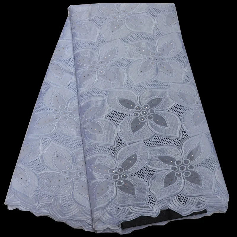 

(5yards/pc) High quality pure white African Swiss voile lace fabric with excellent embroidery and stones for party dress CLP247