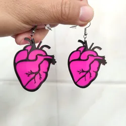 KUGUYS Hot Pink Red Heart Drop Earrings for Women Black Blood Vessels Fabulous Cute Jewelry Girls Party Gift