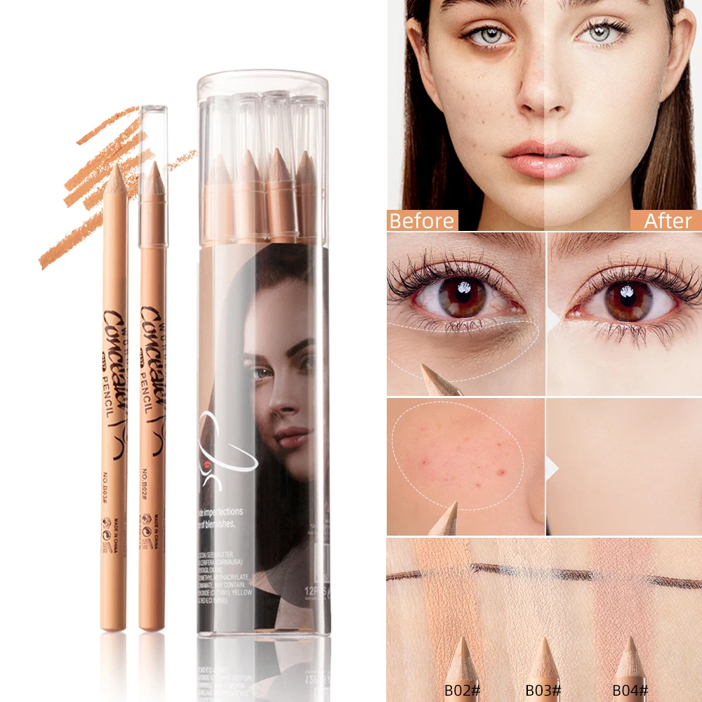 Face Dark Circle Concealer Pen Cover Up Acne Scars Fine Lines Wooden Handle Soft Cream Waterproof Face Contour Pen Face Makeup