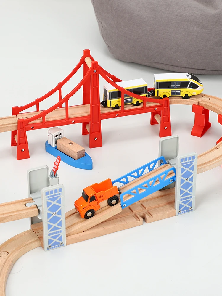 Wooden Train Tracks Railway Toys Set Wooden Double Deck Bridge Wooden Accessories Overpass Model Kid\'s Toys Children\'s Gifts