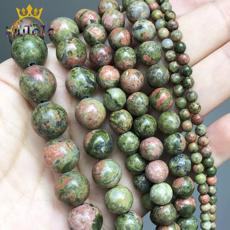 Natural Unakite Stone Beads Round Loose Spacer Beads For Jewelry Making DIY Bracelet Necklace Charm 15'' Pick Size 4/6/8/10/12mm