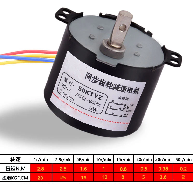 50KTYZ 6W Permanent Magnet Synchronous Motor 220V 110V ac Gear Reducer Speed 1-110rpm Forward Reverse CW CCW Electric Visualizer