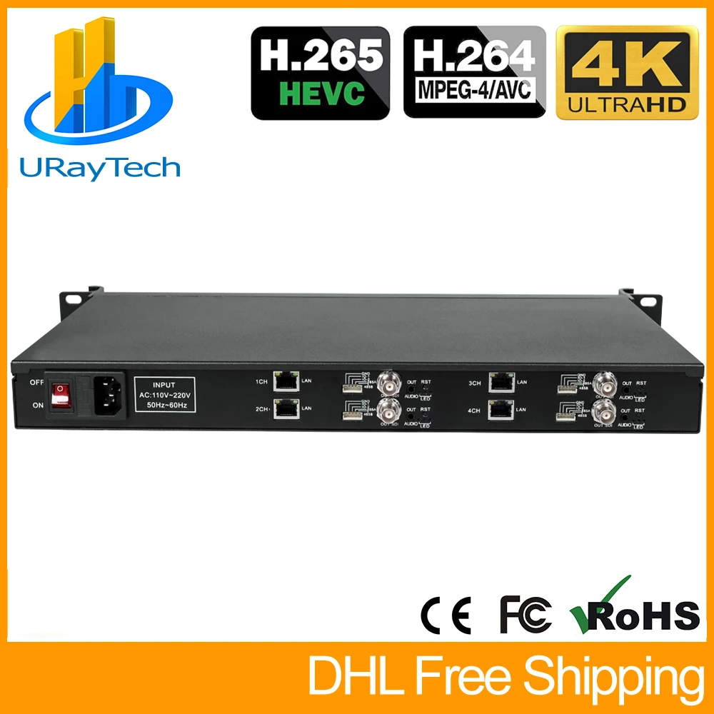 1U Rack 4 Channels H.265 H.264 IP to SDI Video Streaming Decoder SRT IP Camera Decoder for Decoding P2P RTSP UDP M3U8 HLS SRT