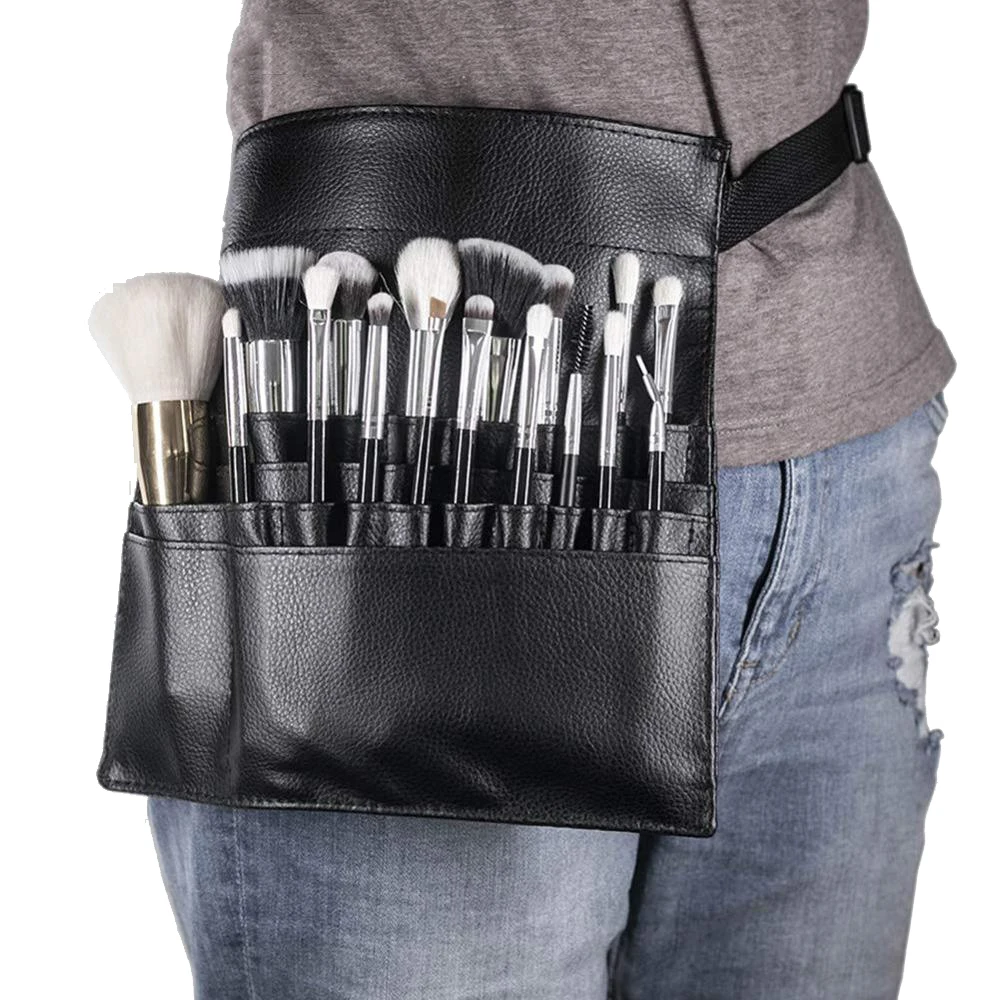 Soporte profesional para brochas de maquillaje, bolsa de PVC negra, delantal, correa para cinturón de artista, bolsa de maquillaje portátil