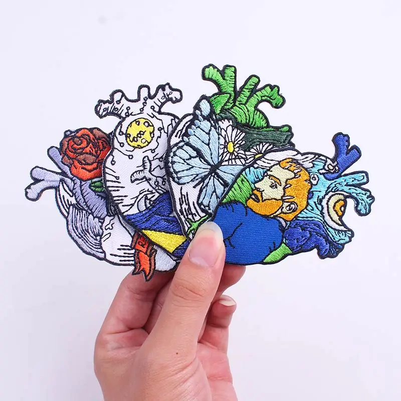 Van Gogh Patches For Clothing Stickers Butterfly Flower Heart Iron On Patches For Clothes Stripes Hippie Rock Embroidery Patch