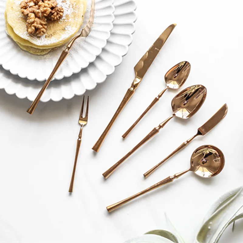 Rose Gold Cutlery Dinnerware Dropshipping Mirror Polished Knife Fork Soup Spoon Chopsticks Silverware Tableware Stainless Steel