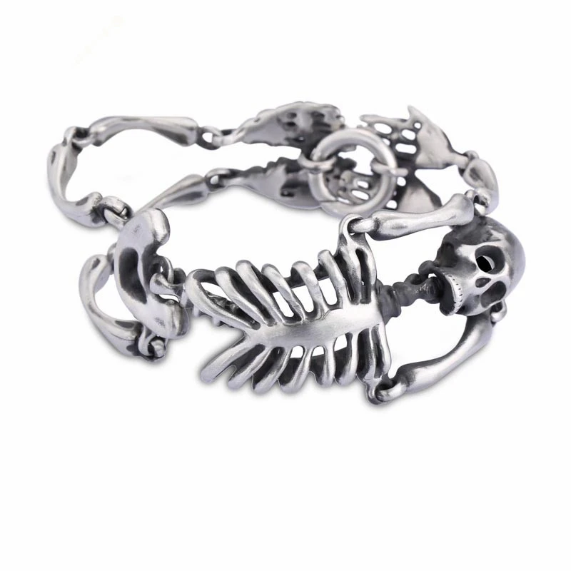 Kalen Rock Stainless Steel Skull Body Bracelet For Men Gothic Link Chain Male Biker Jewelry Men\'s Wristband Chunky Bracelet