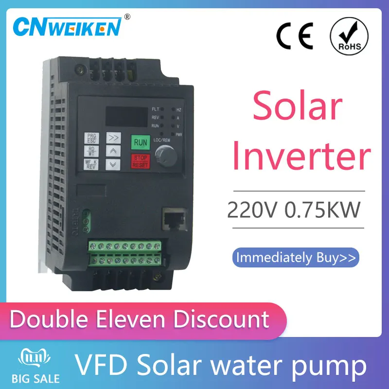 Solar WK600D series DC Input 0.75-2.2KW Single-Phase 220V Output Inverter Water Pump Special Inverter VFD Frequency Converter