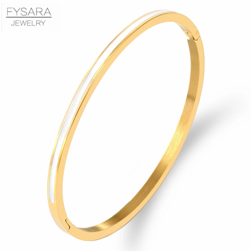 FYSARA 3mm Thin Colorful Orange Enamel Bangles Bracelets for Women Party Fashion Bangles Stainless Steel Jewelry 7 Color