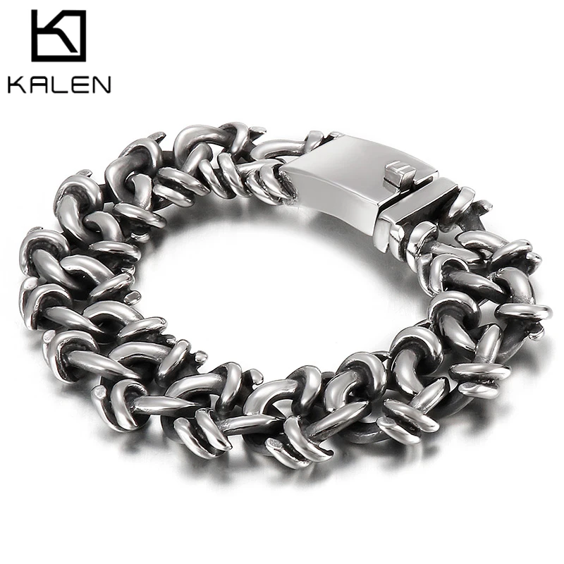 Kalen Stainless Steel 20MM Wide Bracelet Men Jewelry Twisted Chain Bracelets Party Accessories