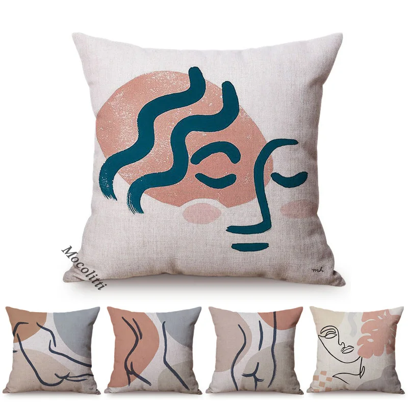 Modern Sketch Art Home Decoration Sofa Pillow Case Abstract Geometric Line Design Sexy Woman Face Decorative Chair Cushion Cover