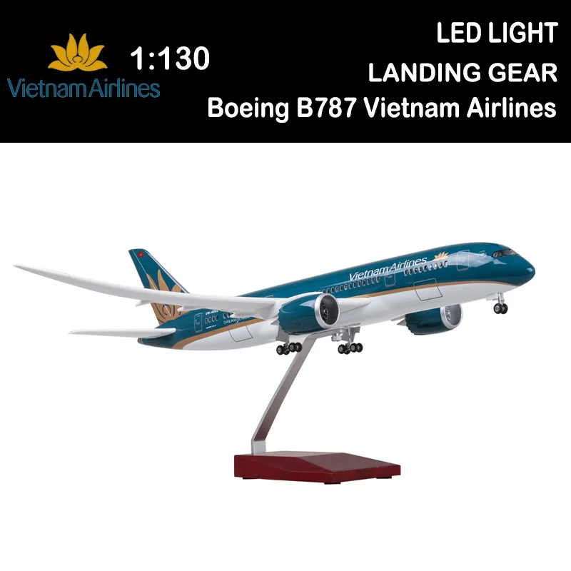 1/130 47cm Airplane Boeing B787 Dreamliner Aircraft Vietnam Airlines Model Light Wheels Diecast Plane Airliner Gift Boys Toys