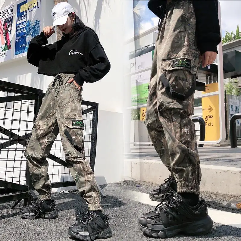 Women Camouflage Camo Cargo Pants Loose Female Overalls High Waist Hip Hop Trousers Ankle-Length Pants S-5XL 40-100KG