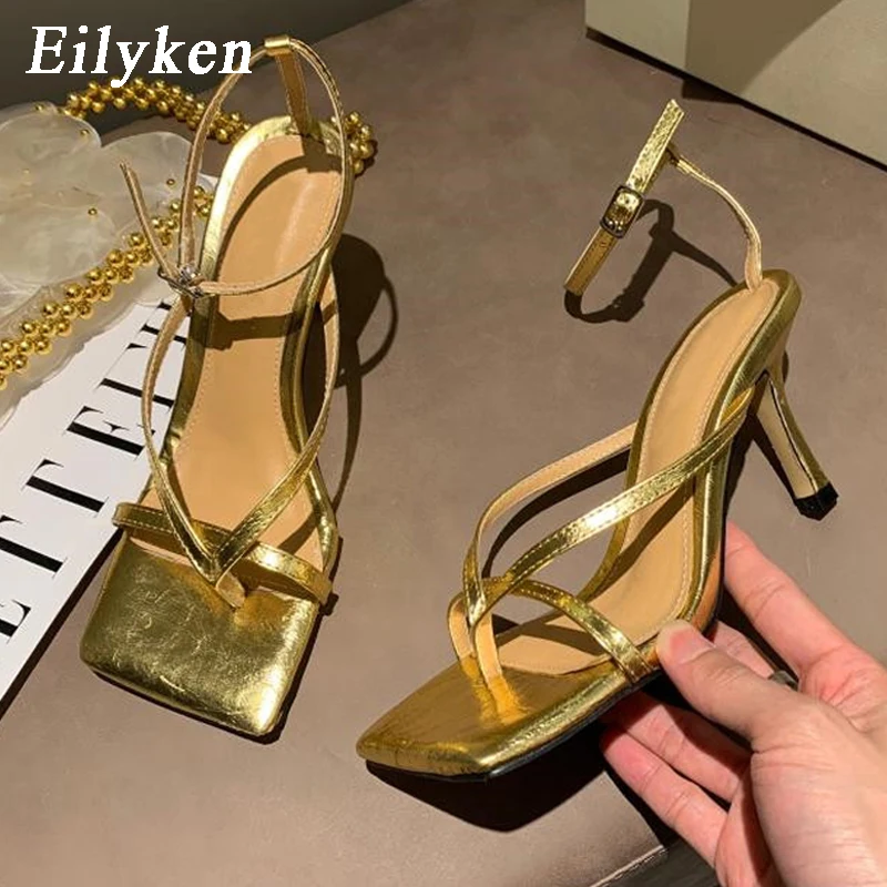 Eilyken Square Head Ankle Strap Sandals Women Fashion High Heel Gladiator Narrow Band Party Dress Pump Shoes Zapatos De Mujer