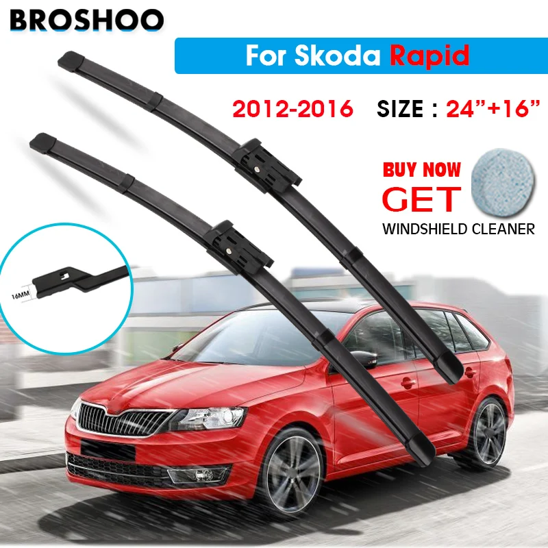 

Car Wiper Blade For Skoda Rapid 24"+16" 2012-2016 Auto Windscreen Windshield Wipers Blades Window Wash Car Equipped Push Button