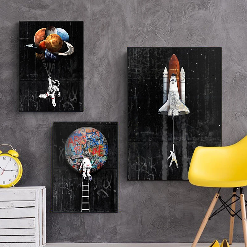 Astronaut Space Spacecraft Canvas Painting Posters and Prints Space Plant Graffiti Modern Street Art Wall Art Pictures Unframed